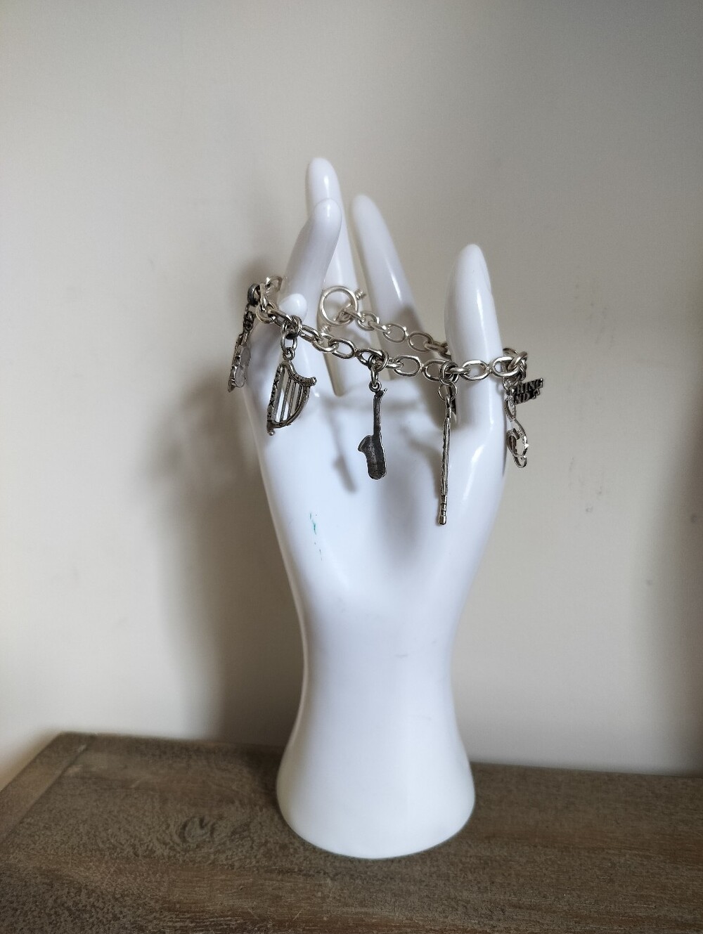 Vintage Sterling Silver Charm Bracelet with Musical - Womens Jewelry
